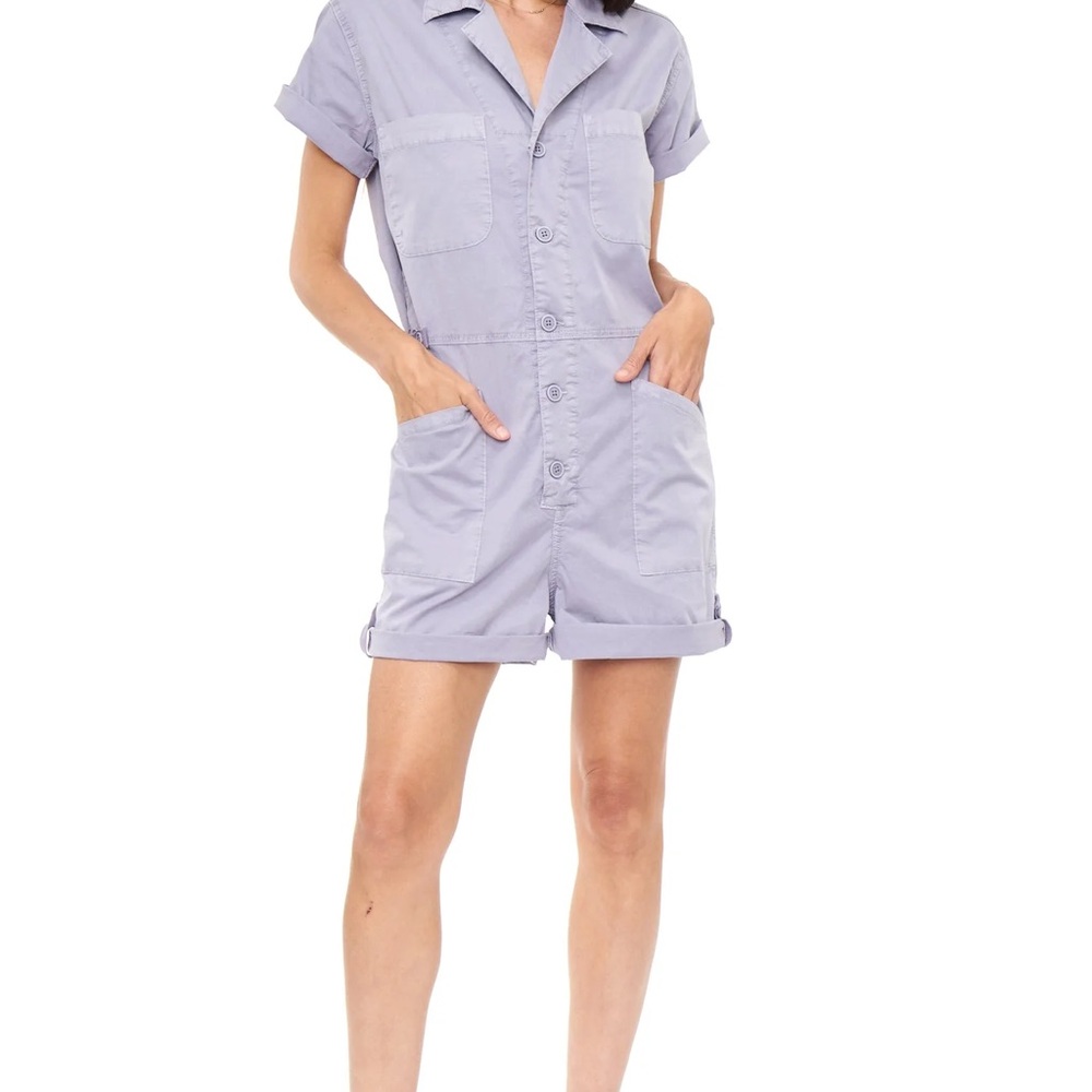 NWT Pistola Parker short sleeve relaxed fit romper, size M, Plumeria/lavender